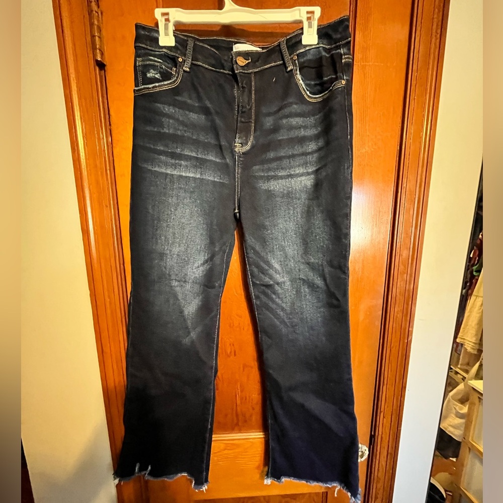 NWT Risen dark wash frayed hem straight leg jeans